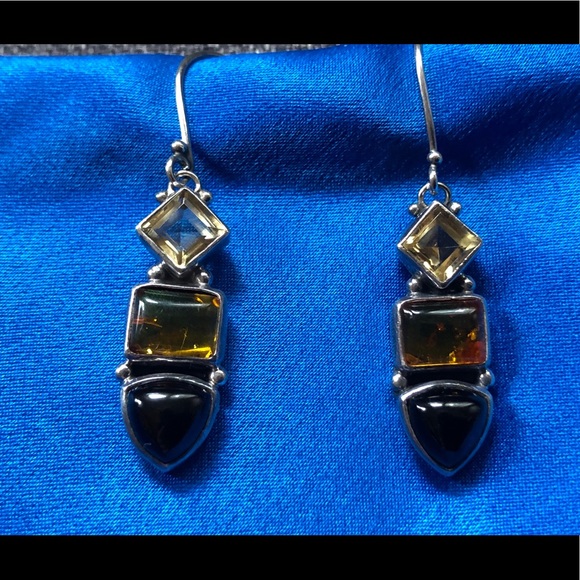 Earrings Vintage Black Onyx Solid Silver Mix Stones $199 - Picture 7 of 8